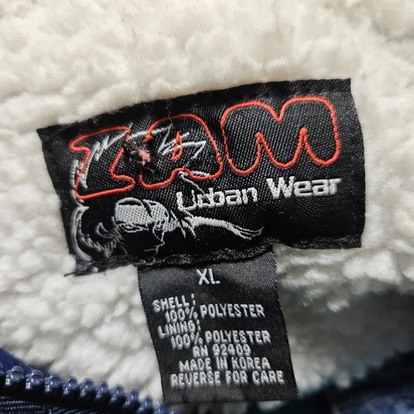 VTG Y2K Zam Urban Wear Anime Sherpa Fleece Lined Coat Jacket Mens XL Polyester
